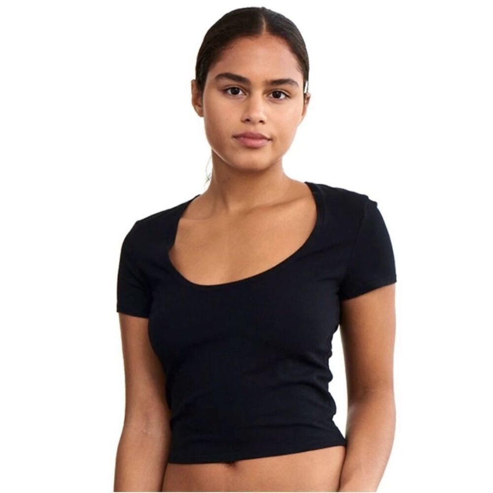 ✨Groceries Apparel Organic Cotton Grey/Blue Crop Sz Small T-Shirt✨